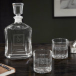 Set of 2 Whiskey Glasses and Liquor Decanter<br><div class="desc">The two matching glasses are perfect for sipping high-quality vodka or cocktails. Each piece in this set is engraved with a full name and initial in an elegant design. This would make a fantastic housewarming or holiday gift for the cocktail or vodka fan in your life. The decanter measures 10.75"...</div>