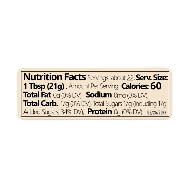 Set of 30 Linear Honey Nutrition Facts Warm White Return Address Label (Front)