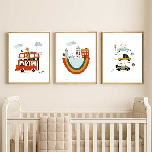 Set of 3 Baby Nursery Artwork Cute Animals Cars (Creator Uploaded)