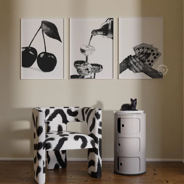 Set of 3 Champagne Cherry Bar Cart Funky Prints (Creator Uploaded)