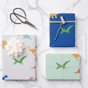 Set of 3 Colourful Dino Wrapping Papers for Kids Paper Sheet