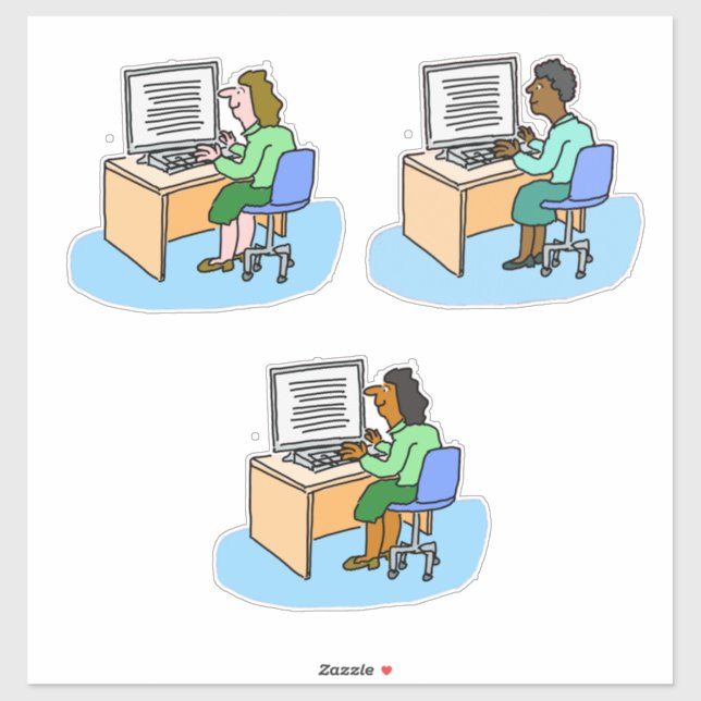 Set of 3 Computer Workers. Female. (Sheet)