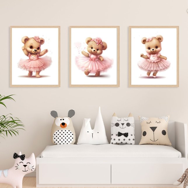 Set Of 3 Cute Bear Ballerina Girls Nursery Prints (Creator Uploaded)