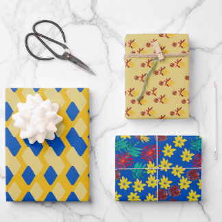 Set of 3 floral and geometric Wrapping Paper