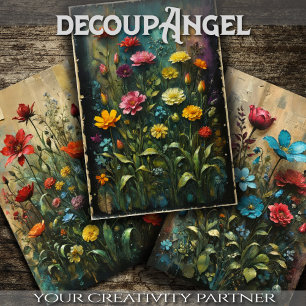 Set of 3 - Garden of Colours - Decoupage - Wrapping Paper Sheet