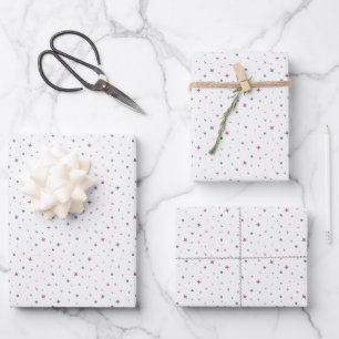 Set of 3-Mini Stars and Hearts Muted Pink & Teal Wrapping Paper Sheet