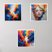 Set of 3 Paint Splatter Maximalist Art Prints