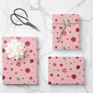 Set of 3 - Pink Christmas Jingle Bells Wrapping Paper Sheet