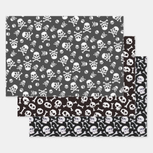 Set of 3 Skull and Crossbones White Wrapping Paper Sheet