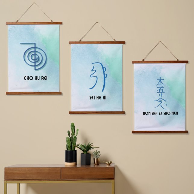 Set of 3 Usui Reiki Symbols-CKR, SHK & HSZSN Hanging Tapestry (Asymmetrical)