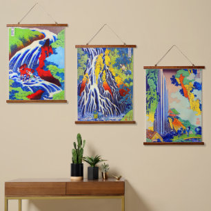 Set of 3 Waterfalls by Katsushika Hokusai 1830s Hanging Tapestry