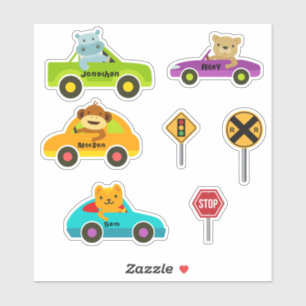 Set Of 4 Cute Animals Driving Stickers