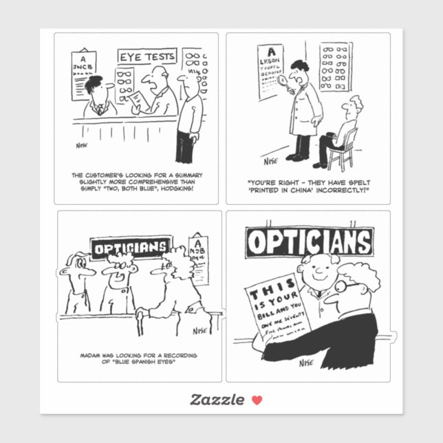 Set of 4 Funny Optician Cartoons. (Sheet)