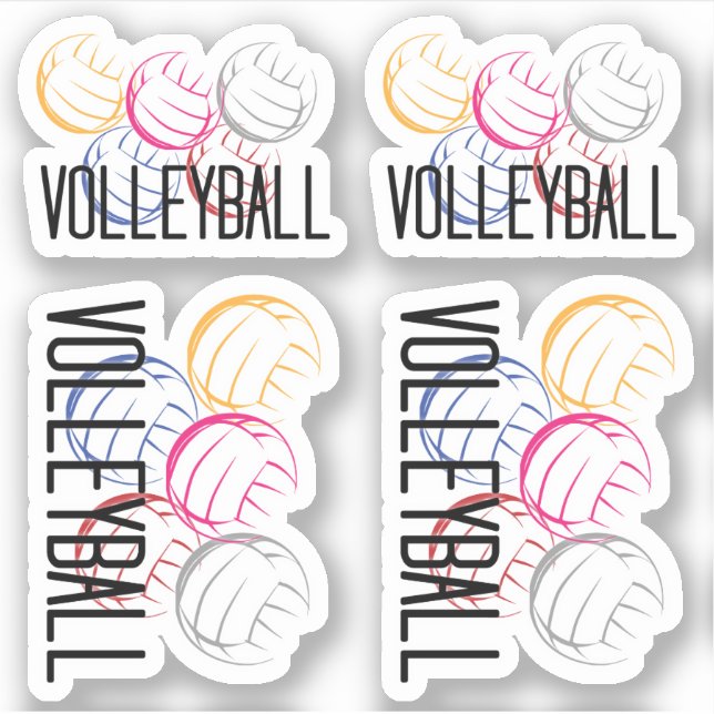 Set of 4 Neon Volleyballs Custom-Cut Stickers (Front)
