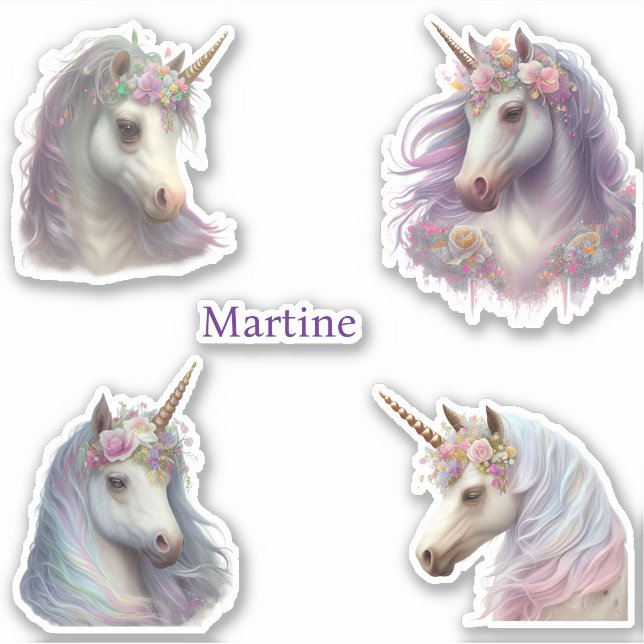 Set of 4 Unicorn Personalised Name Custom Cut (Front)