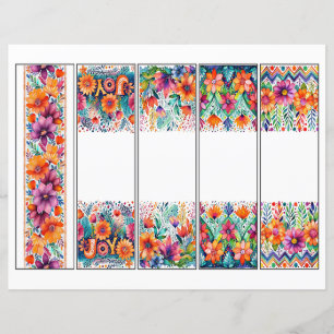 Set of 5 Boho floral border bookmarks