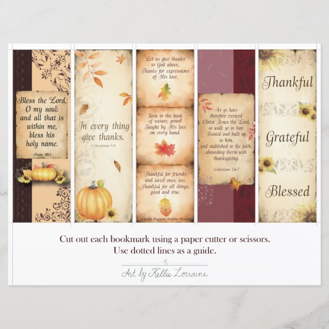 Set of 5 Gratitude Bookmarks (Front)