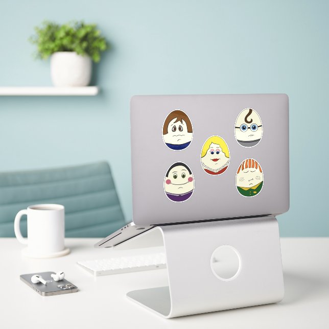 Set of 5 Painted Easter Egg Characters (Laptop On Desk)