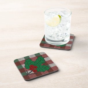 Set of 6 1940s Xmas Gingham Coaster