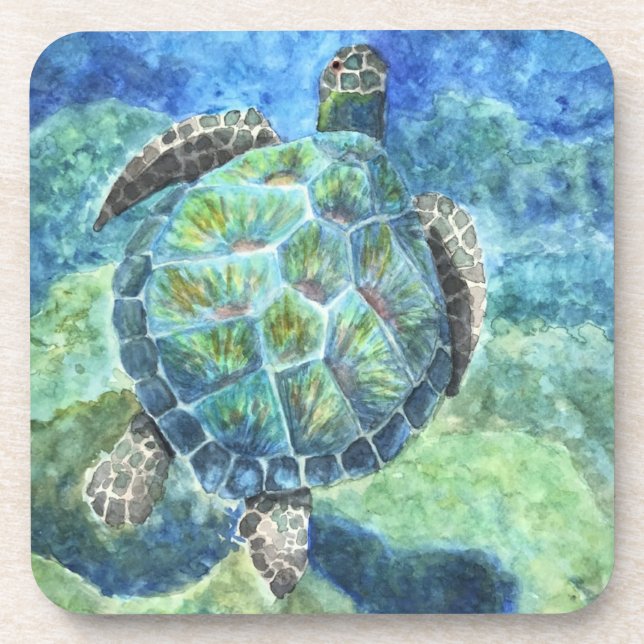 Set of 6 Cork Back Coasters Sea Turtle #2 (Front)