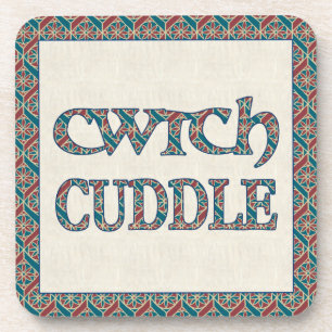 Set of 6 Cork Coasters with Welsh Cwtch and Cuddle