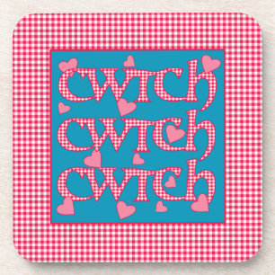 Set of 6 Cork Coasters with Welsh Cwtch and Hearts