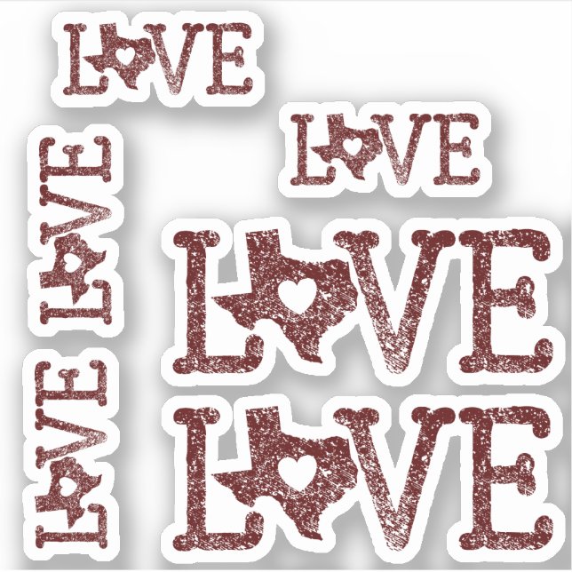 Set of 6 Distressed Texas Love Aggie Maroon (Front)