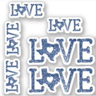 Set of 6 Distressed Texas Love State Flag Blue