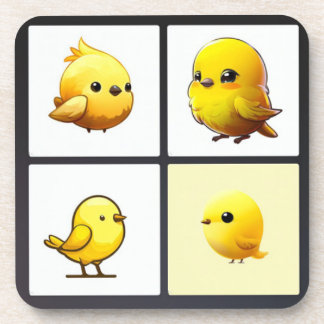 Set of 6 durable coasters design small yellow bird