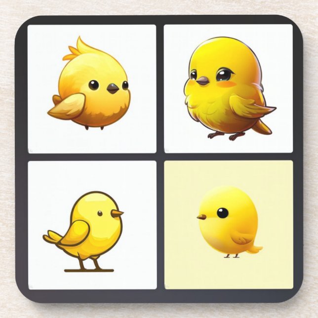 Set of 6 durable coasters design small yellow bird (Front)