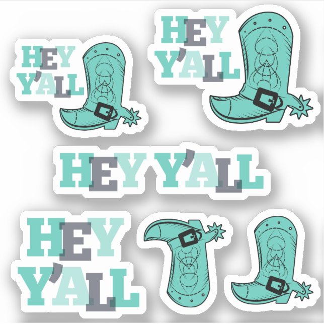 Set of 6 Hey Y'All - Texas Boots Custom-Cut (Front)