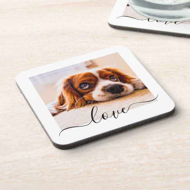 Set of 6 Photo Template Love Text White Coaster (Left Side)