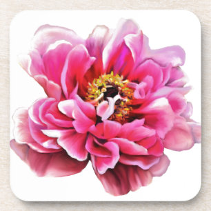 Set of 6 Plastic Coasters/Cork Back-Pink Peony Coaster