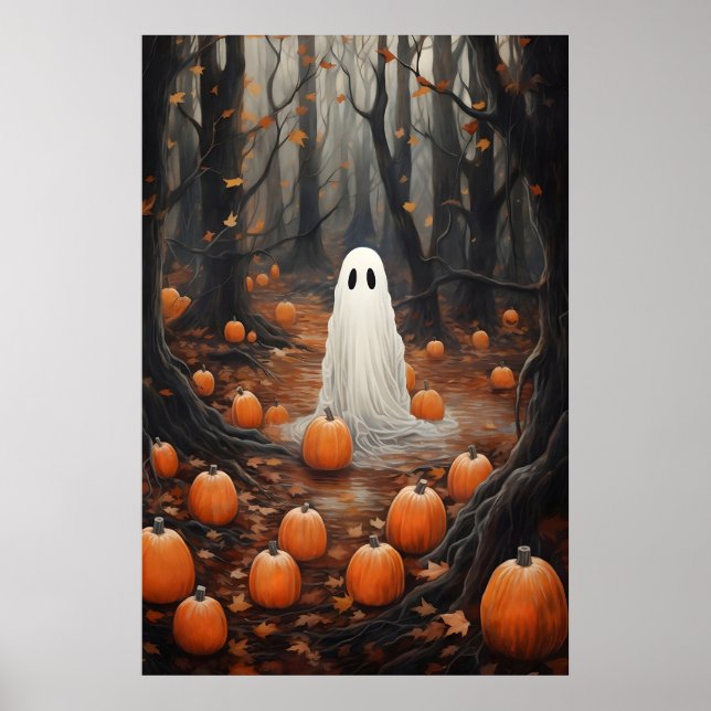 Set of 6 printable Halloween ghost print, floral Poster (Front)
