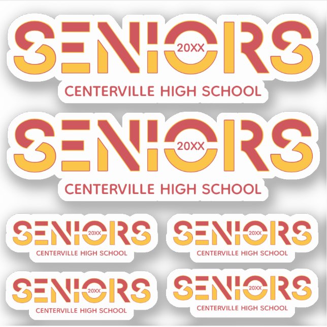 Set of 6 Red & Yellow Seniors Sliced Custom-Cut (Front)