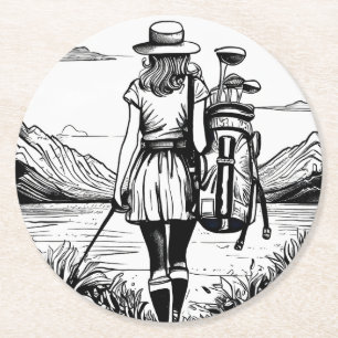 Set of 6 Woman Golfer Paper Coasters