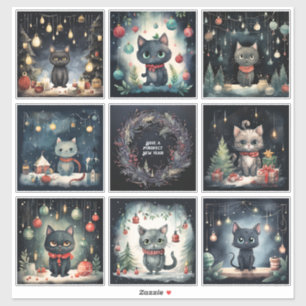 Set of 8 Cat Christmas