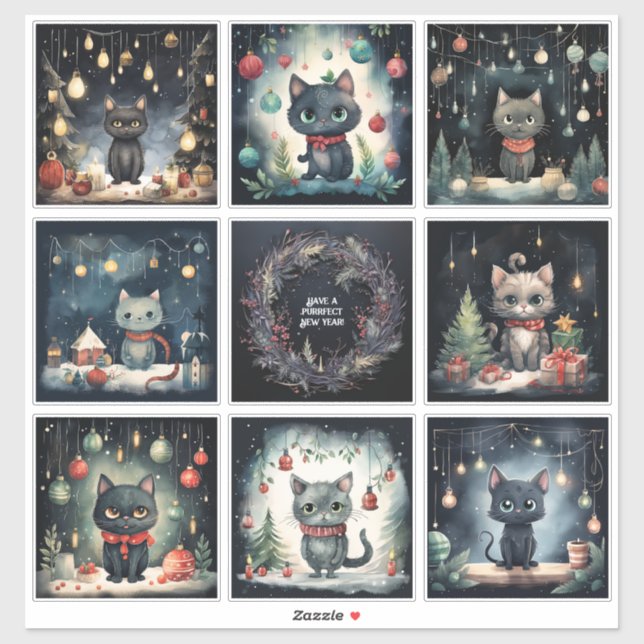 Set of 8 Cat Christmas (Sheet)