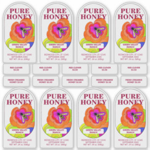 Set of 8 Pop Art Flower Transparent Honey Jar Food