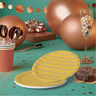 Set of 8 Taupe Reindeer Pattern Paper Plates