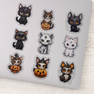 Set of 9 Halloween Cats Vinyl Stickers
