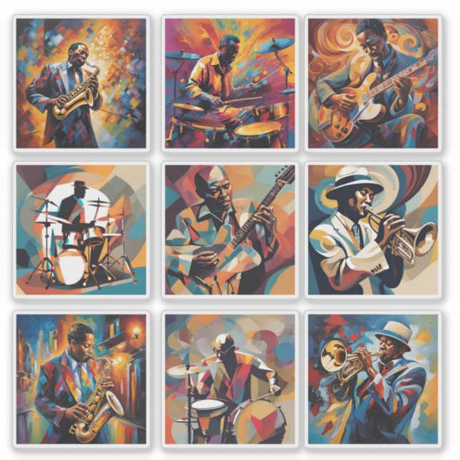 Set of 9 Jazz Musician Stickers (Front)