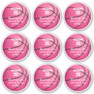 set of 9 pink basketball party sports favour label