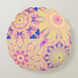 Set of abstract background colourful kaleidoscopic round cushion