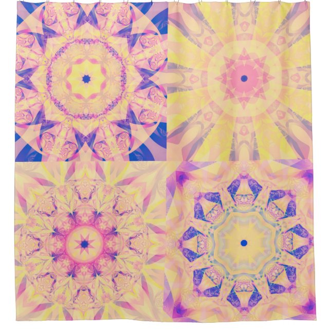 Set of abstract background colourful kaleidoscopic shower curtain (Front)