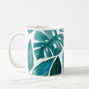 Set of abstract tropical palm leaves on isolated w coffee mug