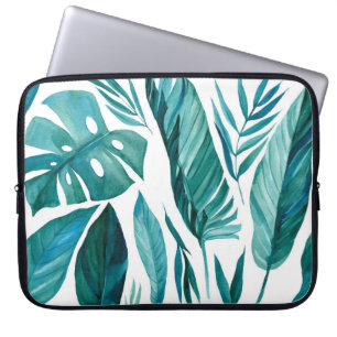 Set of abstract tropical palm leaves on isolated w laptop sleeve
