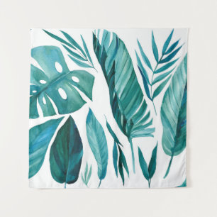 Set of abstract tropical palm leaves on isolated w tapestry