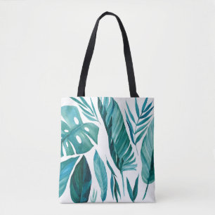 Set of abstract tropical palm leaves on isolated w tote bag
