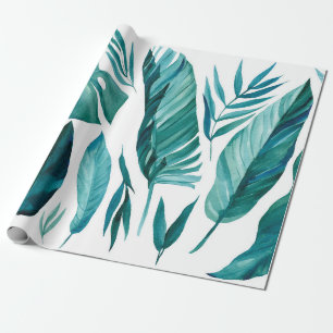 Set of abstract tropical palm leaves on isolated w wrapping paper